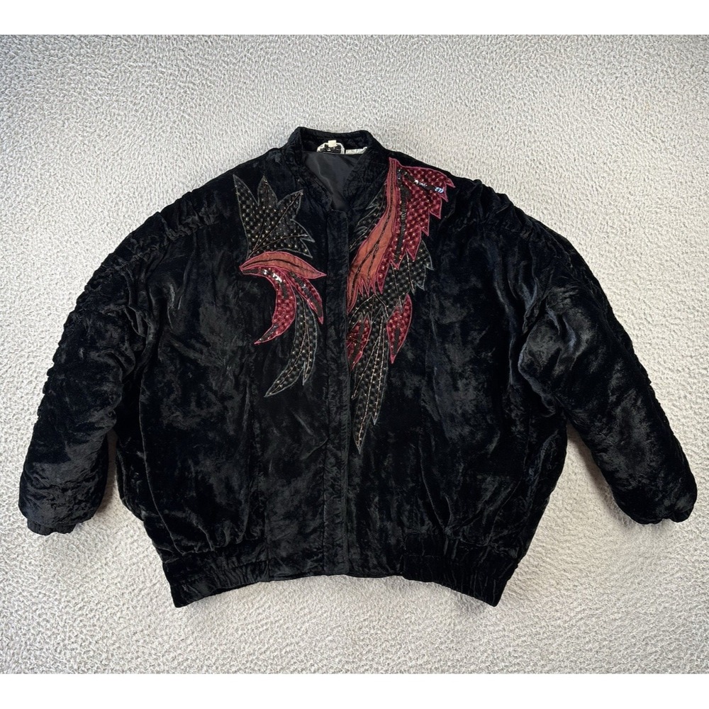 Vintage JA Resort Velvet Jacket Womens Small Black Velvet Goth Whimsy Judith Ann